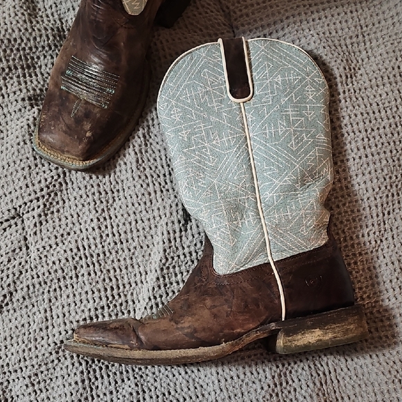 Ariat Circuit Savanna Western Boots Aztec Turquoise Brown Square Toe Size 10B - Picture 5 of 12